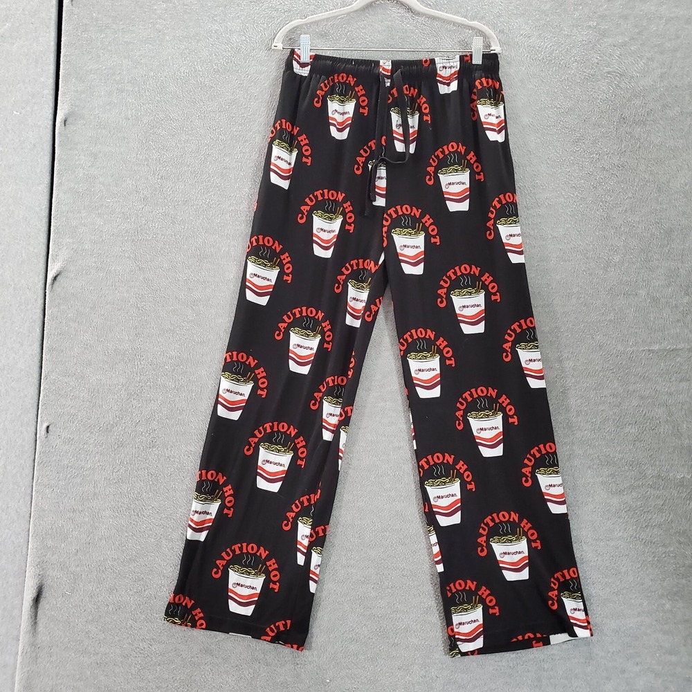 Maruchan‎ Men Sleepwear Large Black Pajama Pants Hot Noodle All Over Print